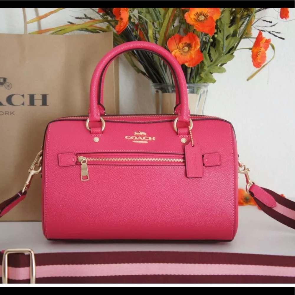 Hot pink coach Rowan satchel with canvas strap